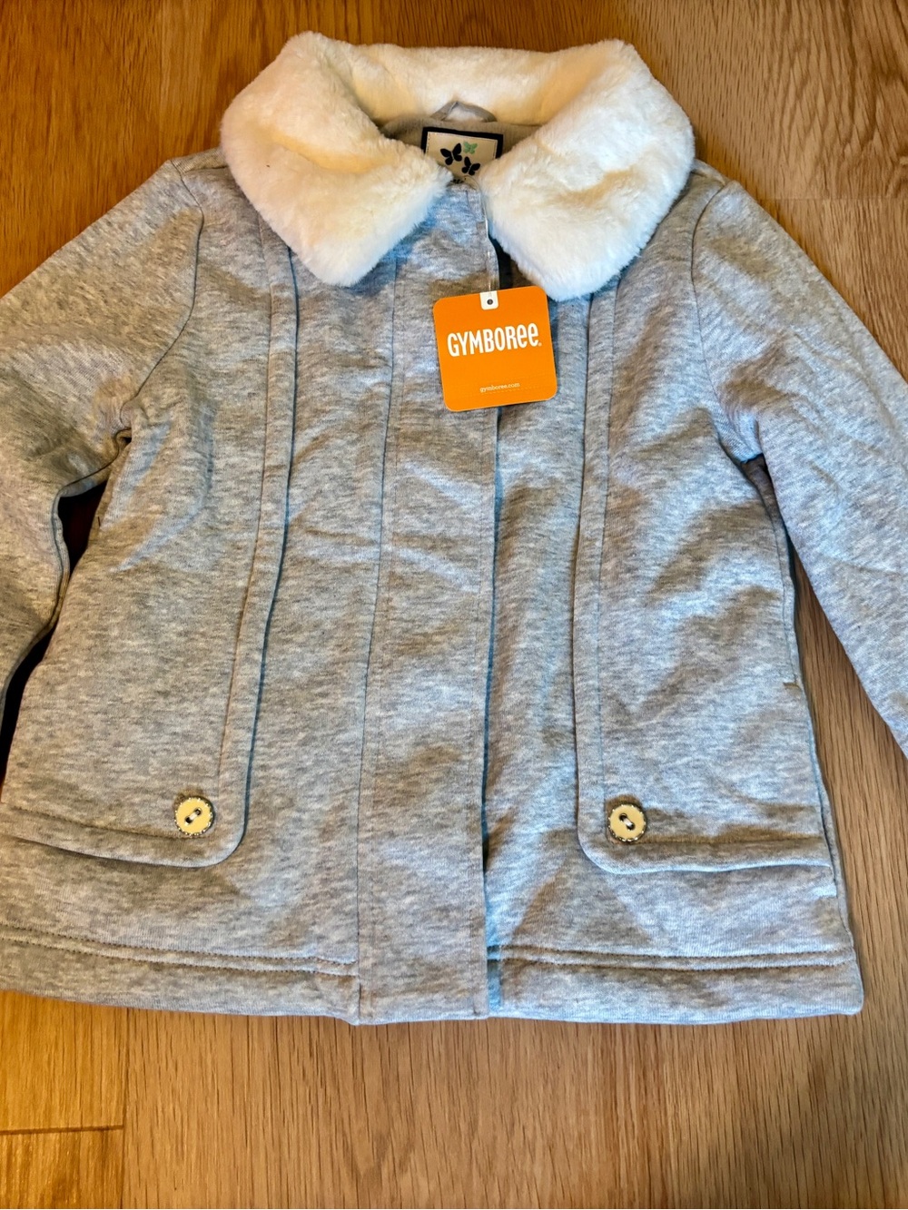 Gymboree Gray Pea Coat with white Faux Fur Collar